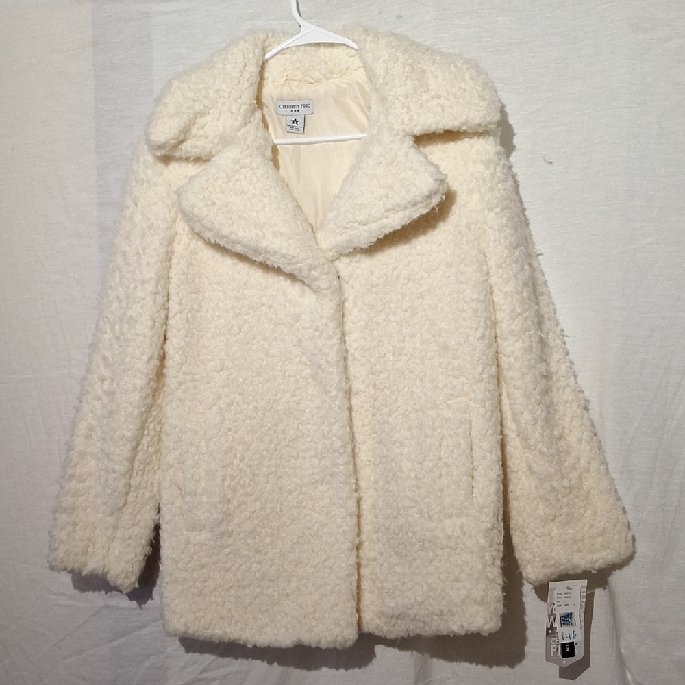 Cream Teddy Jacket, Faux Fur, Oversized Celebrity Pink Sz 4, NWT - Picture 1 of 12